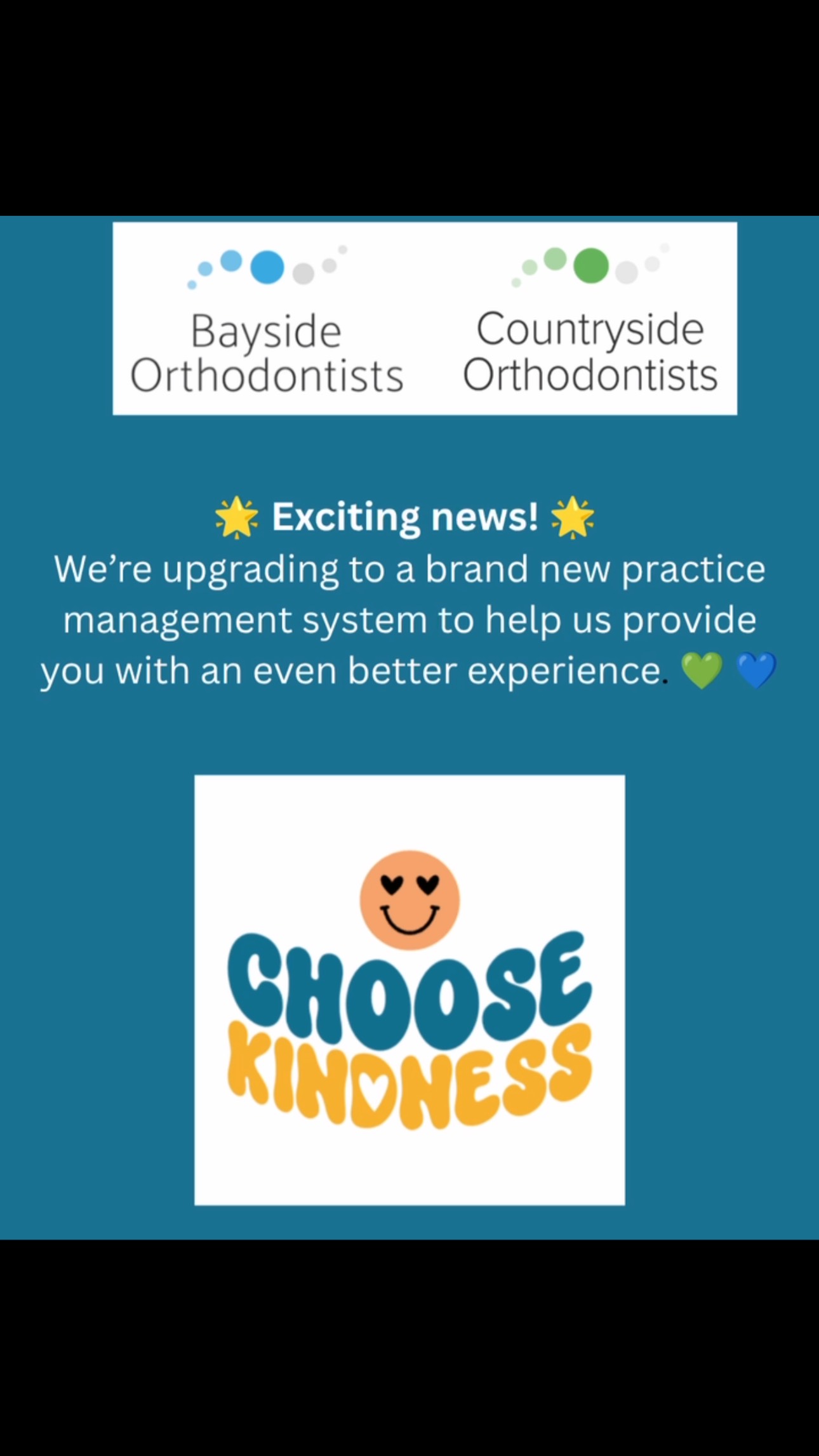 ✨ Exciting News! ✨

We’re upgrading to a brand new practice management system to help us provide you with an even better experience. 💙 💚 

During this transition, you may notice that booking appointments, checking in, or processing payments takes a little longer than usual while our team learns the new system.

We kindly ask for your patience and understanding as we work through this exciting change. Your support and kindness mean the world to our team, and we truly appreciate it while we get up to speed.

Thank you for your understanding, we can’t wait to continue caring for your smile with an even better system behind the scenes! 🦷😊 #teamwork #baysideorthodontists